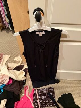 Sleeveless Lace-Up Black Women's Top
